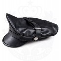  Black Soft Leather Military Style Muir Peaked Cap
