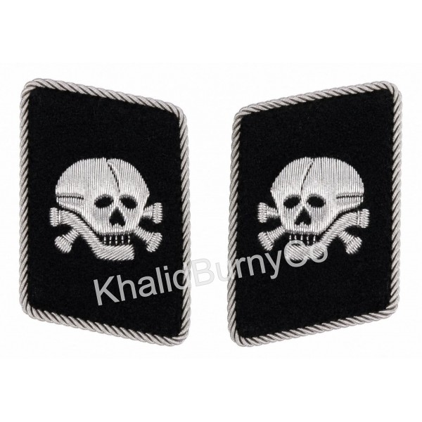 collar tabs, featuring embroidered silver