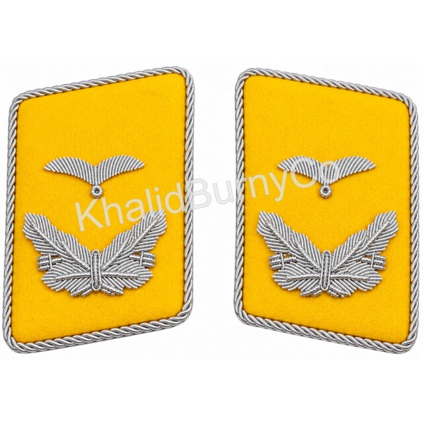 WWII German Luftwaffe collar tabs yellow Wool Silver Embroidery