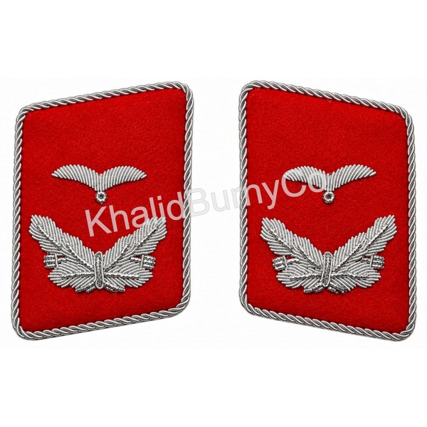  WWII German Luftwaffe collar tab Red Wool Silver bullion Embroidery
