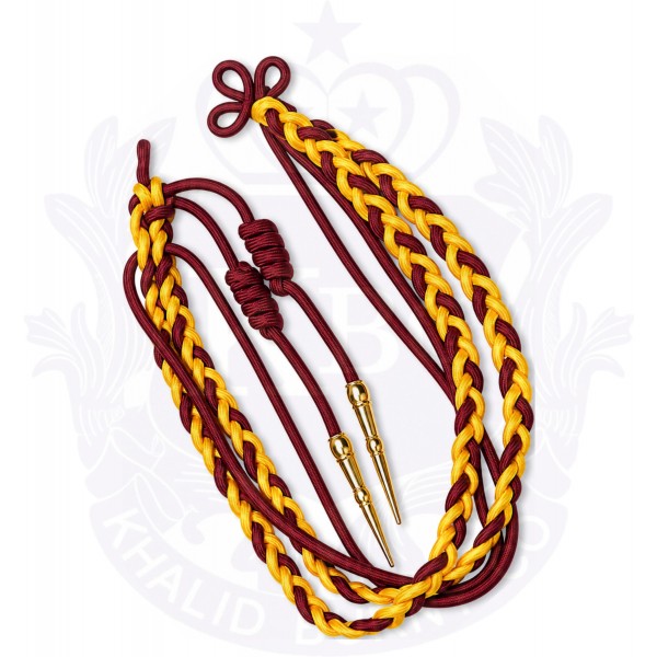 Maroon And Gold Braided Military Aiguillette shoulder Cord With Gold Brass Tips