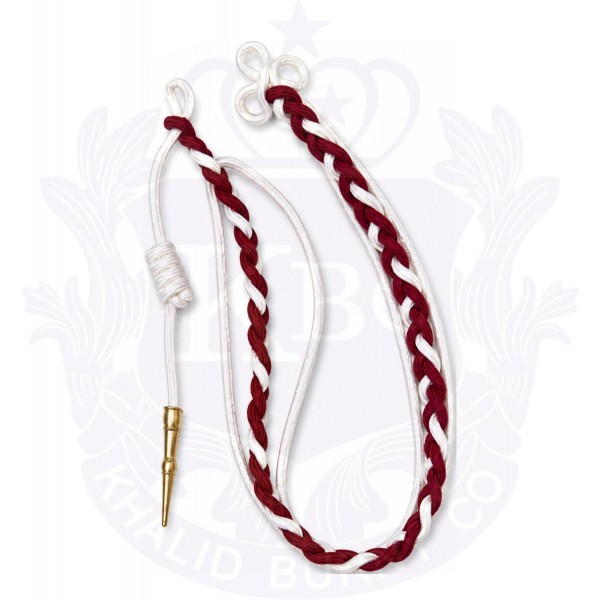 Double Strand Citation Shoulder Cord in white and maroon and Gold Tip