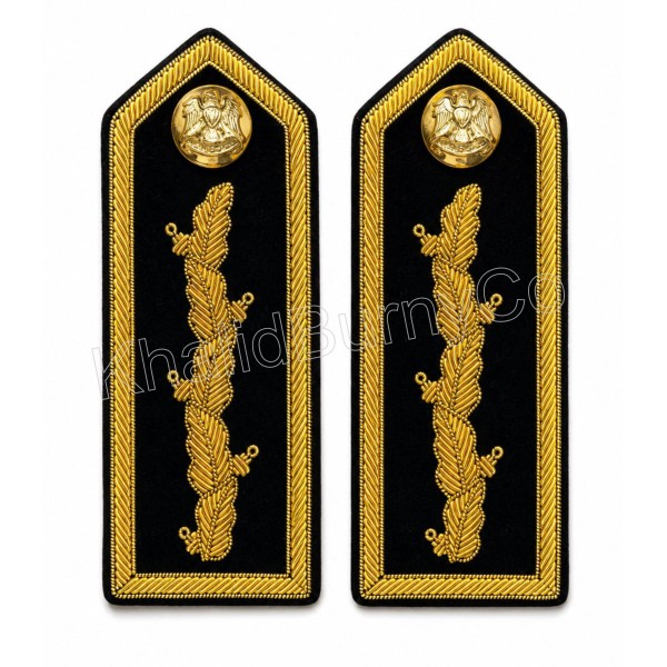 Military Gorget Gold bullion wire embroidery on a black fabric 